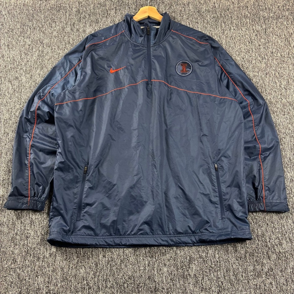 Y2K Baggy Nike Illinois Fighting Illini Windbreaker Pullover Jacket Navy Large